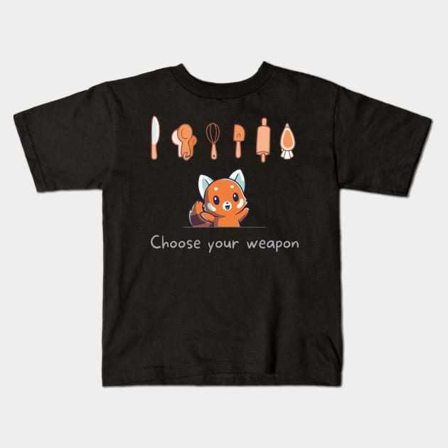 Choose Your Weapon - Cooking Red Panda Kids T-Shirt by DungeonDesigns